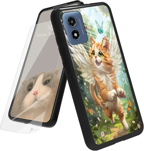 Vista 72 de Funda para Motorola Moto G Play 4G 2024 con protector de pantalla, parte trasera de vidrio templado + funda de silicona suave TPU absorción