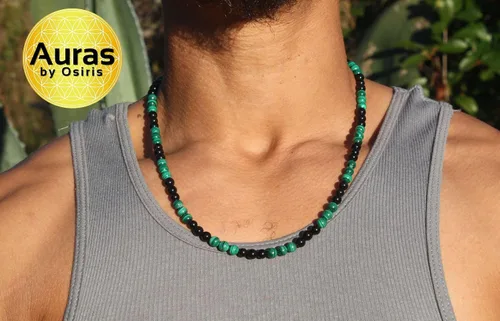 Vista 19 de Collar de cristal de obsidiana negra hecho a mano, collar de cuentas de piedras preciosas naturales auténticas, curación, protección, talismán mala