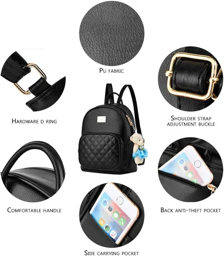 Vista 4 de Mochila de cuero pequeña para mujer mochila de viaje casual para niñas S