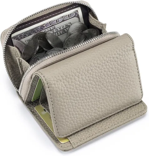 Vista 9 de Karmiir RFID - Cartera pequeña de cuero para hombres y mujeres con bolsa para monedas, billetera compacta de triple bolsillo con ranura