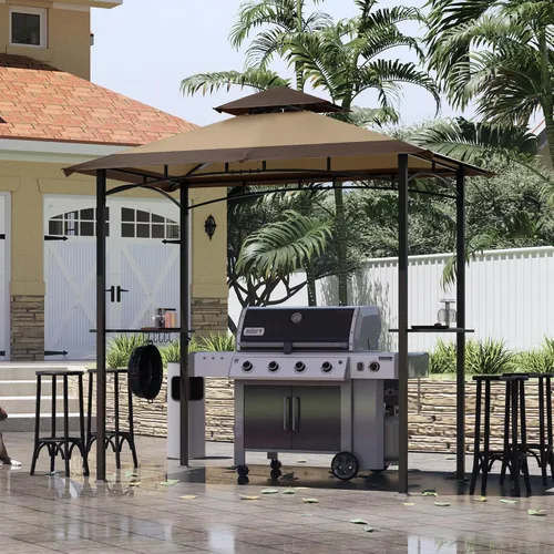 Vista 4 de MASTERCANOPY Gazebo de parrilla de 8 x 5 para exteriores, toldo con 2 luces LED (costuras marrones caqui)