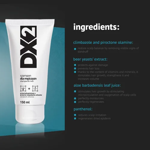 Vista 2 de DX2 - Champú anticaspa + anticaída para hombres - Fórmula de doble acción, elimina la caspa y la pérdida de cabello, uso diario, 5.1 fl oz