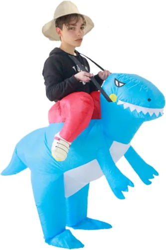 Vista 2 de Disfraz inflable de dinosaurio divertido, disfraz de T-Rex verde, disfraz de Navidad de Halloween para fiesta, regalos