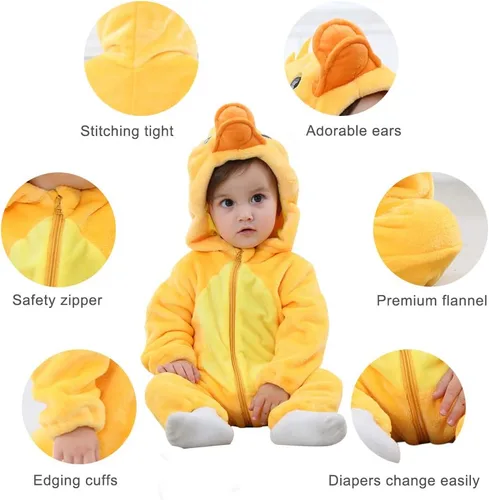 Vista 2 de MICHLEY - Overol unisex para bebé, mameluco estilo animal, con capucha, de franela, cosplay, para invierno u otoño