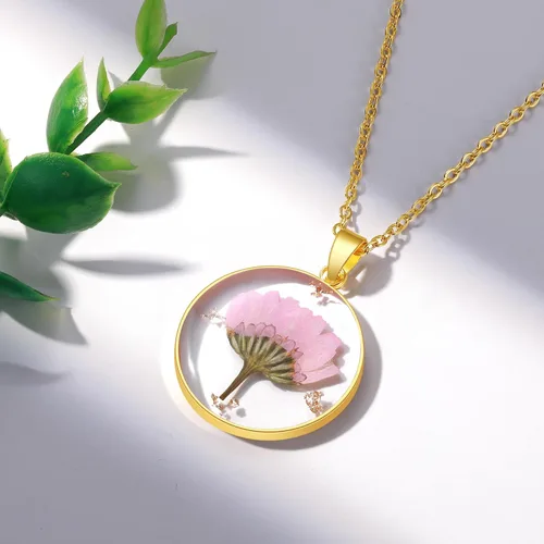 Vista 19 de Forget-Me-Not and Queen Anne's Lace Pressed Wildflower Necklace Birth Month Real Flower Necklace Gold/Silver Pressed Flower Jewelry