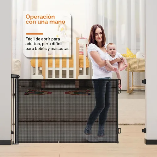 Vista 7 de Uamector Puerta retráctil para bebés y perros, puerta de seguridad de malla ajustable que se extiende hasta 72 pulgadas de ancho y 34 pulgadas
