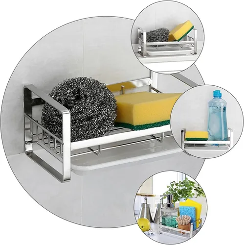 Vista 8 de Soporte de esponja para fregadero, cesta de fregadero de cocina, estante de almacenamiento de cocina, estante de almacenamiento de cocina, soporte