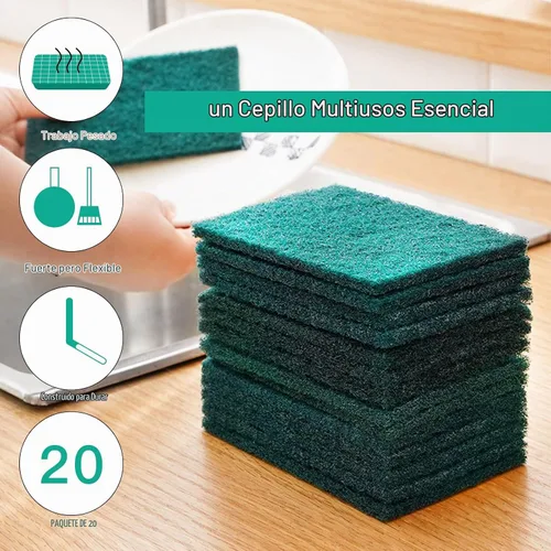Vista 4 de Esponjas de limpieza pesadas antiarañazos, esponja de limpieza de platos, herramienta de limpieza reutilizable verde para el hogar, para cocina