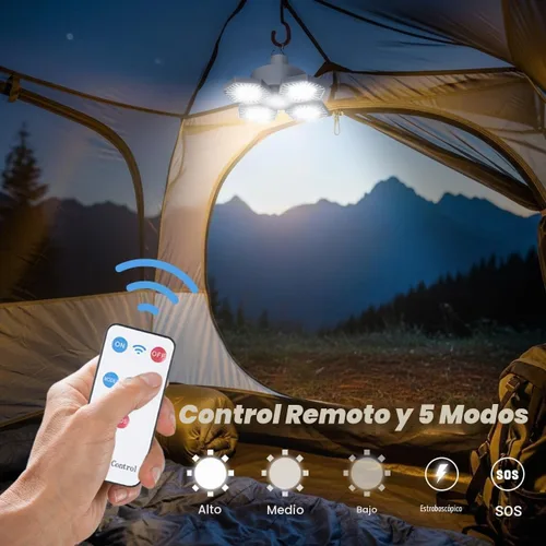 Vista 3 de Luz solar USB para campamento con control remoto, linterna plegable recargable, iluminación de 360°, impermeable, luces colgantes para tienda