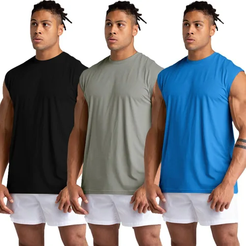 Vista 3 de Holure Paquete de 1 o 3 camisetas sin mangas de gimnasio para hombre, camisetas sin mangas de entrenamiento, camisetas atléticas para entrenamiento