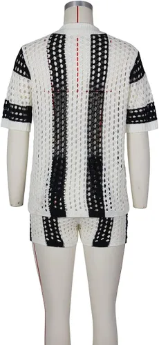Vista 5 de Women 2 Piece Outfits Tracksuit Crochet Knit Short Sets Summer Short Sleeve Button Down Shirt and Shorts Set Sweatsuits