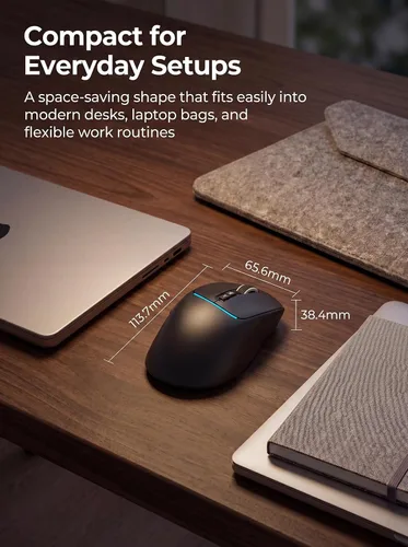 Vista 8 de RAPIQUE Ratón inalámbrico Bluetooth, Bluetooth dual + 2.4G, conecta hasta 3 dispositivos, USB-C recargable, clic silencioso, 4 niveles de DPI hasta