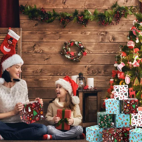 Vista 5 de Cholemy Paquete de 20 cajas de envío de Navidad, cajas de regalo de Navidad decorativas con 4 diseños, cajas de Navidad vacías, reciclables