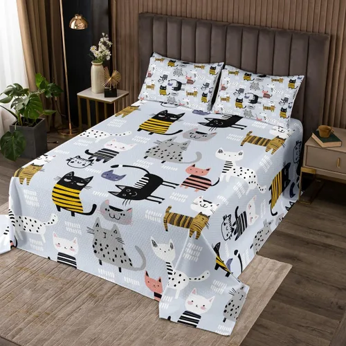 Vista 8 de Erosebridal Juego de colcha de gato rosa, tamaño individual para niñas, gris y negro, juego de ropa de cama para niños y niños, lindo juego