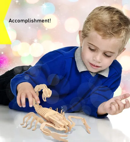 Vista 6 de Rompecabezas 3D desconcertado de madera de escorpión, kit de modelo de construcción de artesanías, divertido y educativo, juguete de madera