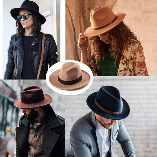 Vista 5 de LADYBRO Sombrero de Fedora y Fedoras Combo de almacenamiento, sombrero rojo para mujer, fedora de lana de ala ancha, organizador de sombreros