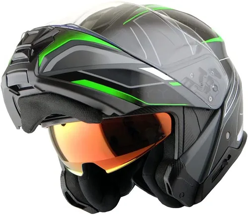 Vista 9 de Martian Casco modular de cara completa para motocicleta, protector solar con doble visera: HG362 azul amarillo