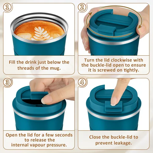 Vista 8 de KETIEE Taza de Café de Viaje 12oz: Taza de Café Aislada con Tapa a Prueba de Fugas, Vaso de Café, Tazas de Café Reutilizables con Tapa Sellada, Taza