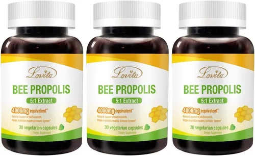 Vista 6 de LOVITA Cápsula de propóleo Alta potencia Concentración 5:1 Extracto de propóleo natural 30 cápsulas vegetarianas (suministro de 1 mes)