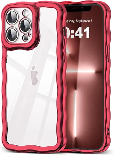 Vista 61 de SKYLMW Funda compatible con iPhone 12 Pro, diseño de ondas rizadas kawaii, borde chapado de lujo, elegante parte trasera transparente brillante, TPU