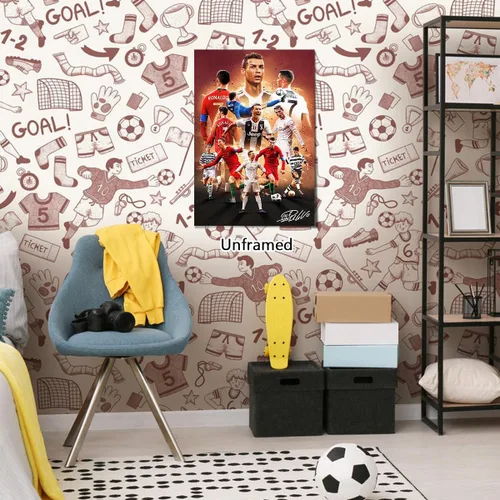Vista 4 de Póster firmado de Cristiano Ronaldo, superestrella del fútbol, para habitación de niños, decoración de pared del dormitorio, pósteres de estrellas