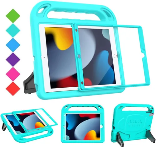 Vista 18 de BMOUO Funda para niños para iPad de 9ª/8ª/7ª generación (2021/2020/2019), con protector de pantalla integrado, soporte con mango a prueba de golpes