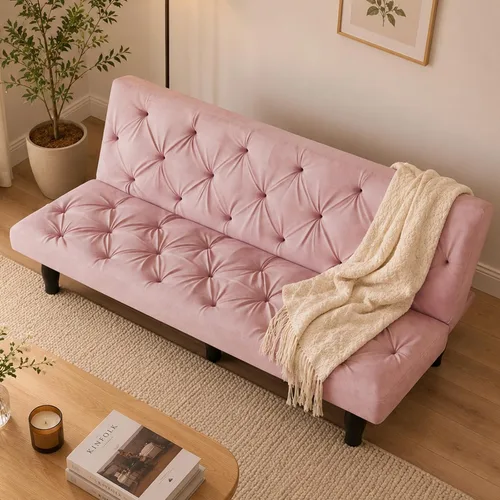 Vista 8 de Anwick Sofá cama futón 3 en 1, sofá cama de terciopelo de 66 pulgadas con respaldo ajustable, sofá reclinable multifuncional para espacios pequeños