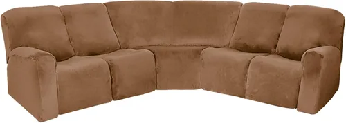 Vista 10 de TOPCHANCES Funda reclinable de 5 plazas, 7 piezas, fundas de terciopelo elástico para sofá modular reclinable para 5 cojines, fundas de sofá Gris