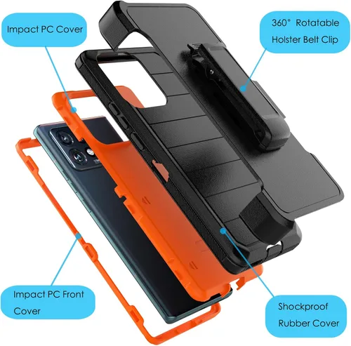 Vista 2 de Njjex - Funda para Moto Edge 2023/Edge 5G UW 2023/Edge 40 Pro con clip para cinturón Naranja