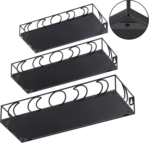 Vista 4 de Estantes de Pared con Fases Lunares Negros, Paquete de 3 Estantes Flotantes Pequeños para Libros y Plantas para Dormitorio, Habitación Infantil