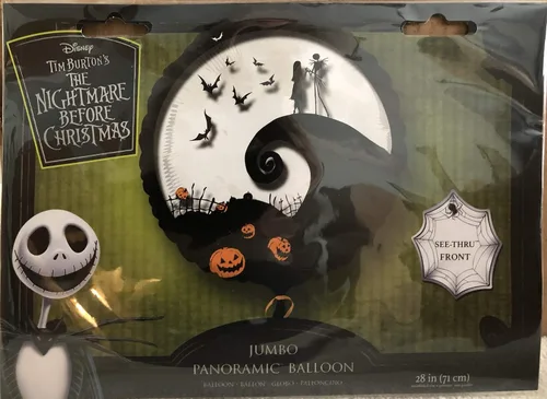 Vista 2 de The Nightmare Before Christmas - Globo panorámico gigante, Jack y Sally, frontal transparente, 28 pulgadas