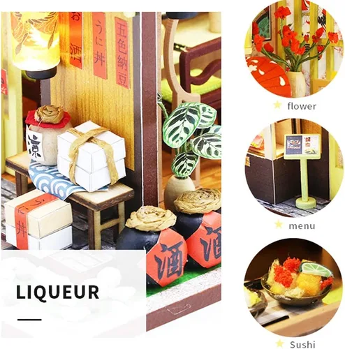 Vista 6 de Roroom Kit de casa de muñecas en miniatura y muebles, mini casa de muñecas de madera 3D, modelo artesanal estilo japonés con cubierta antipolvo