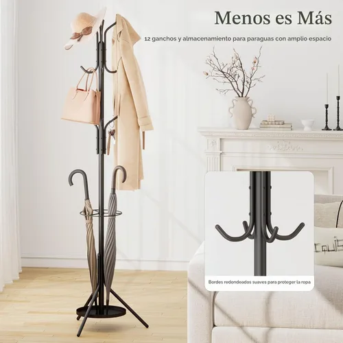Vista 3 de Kitsanery Perchero independiente, árbol de metal con soporte para paraguas, sombrero y perchero para entrada, pasillo, sala de estar, dormitorio