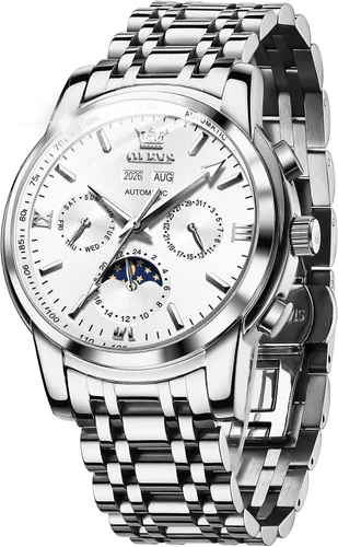 Vista 11 de OLEVS - Relojes automáticos para hombre, diseño mecánico con cuerda automática, reloj de pulsera de lujo de moda, esqueleto, luminoso, impermeable