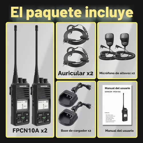 Vista 7 de SAMCOM FPCN10A Radio bidireccional con micrófono de altavoz impermeable (paquete de 2) Heavy Duty Long Range Walkie Talkies,20 Channels UHF
