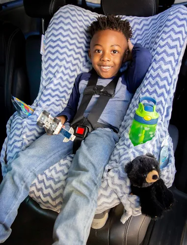 Vista 2 de Niko Easy Wash - Funda y forro para asiento de automóvil para niños, diseño Chevron Minky azul, ideal para clima invernal, ajuste universal, probado