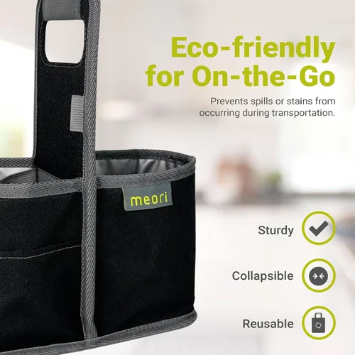 Vista 3 de meori Portabebidas reutilizable para 2 tazas, portador de tazas para llevar, plegable, portador de café con asa para vino, cócteles, organizador