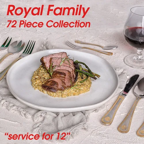 Vista 3 de Royal Family Collection - Juego de cubiertos finos de 72 piezas con funda de transporte de regalo, diseño elegante, sirve a fiestas para 12