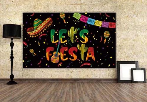 Vista 5 de Telón de fondo negro de Let's Fiesta Mexicana, 6 x 3.6 pies, decoración de fiesta de Let's Fiesta Luau Cinco de Mayo, decoración de cumpleaños
