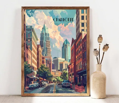 Vista 7 de Turnip Designs 8X10 sin marco Charlotte Carolina del Norte Retro City Urbano Paisaje Arte Impresión Póster Ilustración Decoración del Hogar RC016