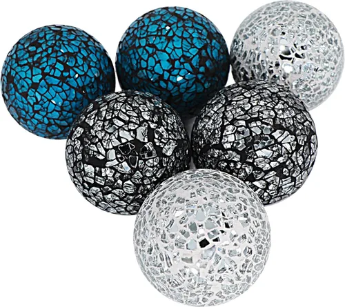 Vista 2 de Kunjocy 6 bolas decorativas de vidrio de 2.4 pulgadas, esfera de mosaico pequeña, bolas decorativas para centro de mesa, cuencos y jarrones