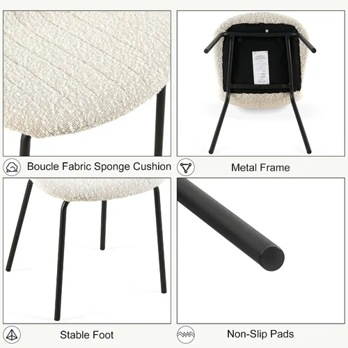Vista 4 de Juego de 4 mesas de comedor para 4 personas con sillas blancas Boucle, mesa de centro rectangular moderna de mediados de siglo, mesa de cocina