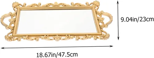 Vista 7 de OFFSCH Bandeja de espejo en relieve, bandeja decorativa retro, decoración dorada, accesorios de fotos, paletas de maquillaje para mujeres, bandeja