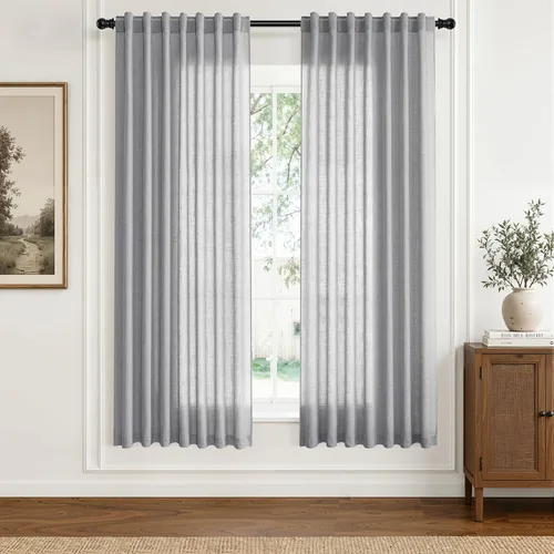 Vista 39 de Hokibero Cortinas de lino natural de 96 pulgadas de largo para sala