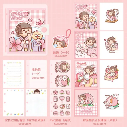 Vista 2 de Korean Stationery Mini Transparent 3 Hole Binder Spiral Diary Notebook Creative Cartoon Portable Journal Notebook Agenda Notepad（Pink）