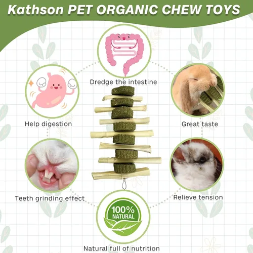 Vista 2 de kathson Juguetes masticables de conejo para rechinar dientes, palitos de bambú orgánico natural, juguetes de enriquecimiento para animales pequeños
