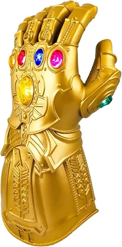 Vista 2 de Guante infinito de PVC iluminable para adultos guantes de guantelete de Iron Man Infinity Thanos dorados piedra infinita LED iluminada joya