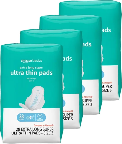 Vista 10 de Amazon Basics Almohadillas de absorción regular para mujer, ultra finas con alas flexibles, sin perfume, talla 1, 36 unidades, 1 paquete