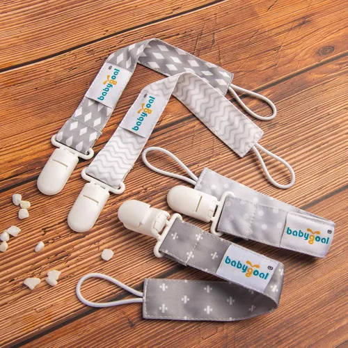 Vista 8 de Babygoal Clips neutros para chupete, paquete de 4 unidades con asa para chupetes y baberos, se adapta a la mayoría de chupones y baberos 4PS07-B