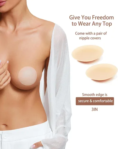 Vista 5 de Sujetador adhesivo sin tirantes, brasier autoadhesivo para mujer, vestido sin espalda con cubiertas para pezones